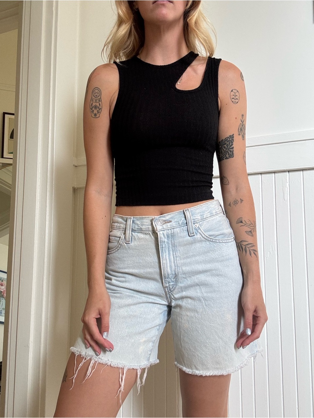 Urban Outfitters Black Ribbed Cutout Crop Tank